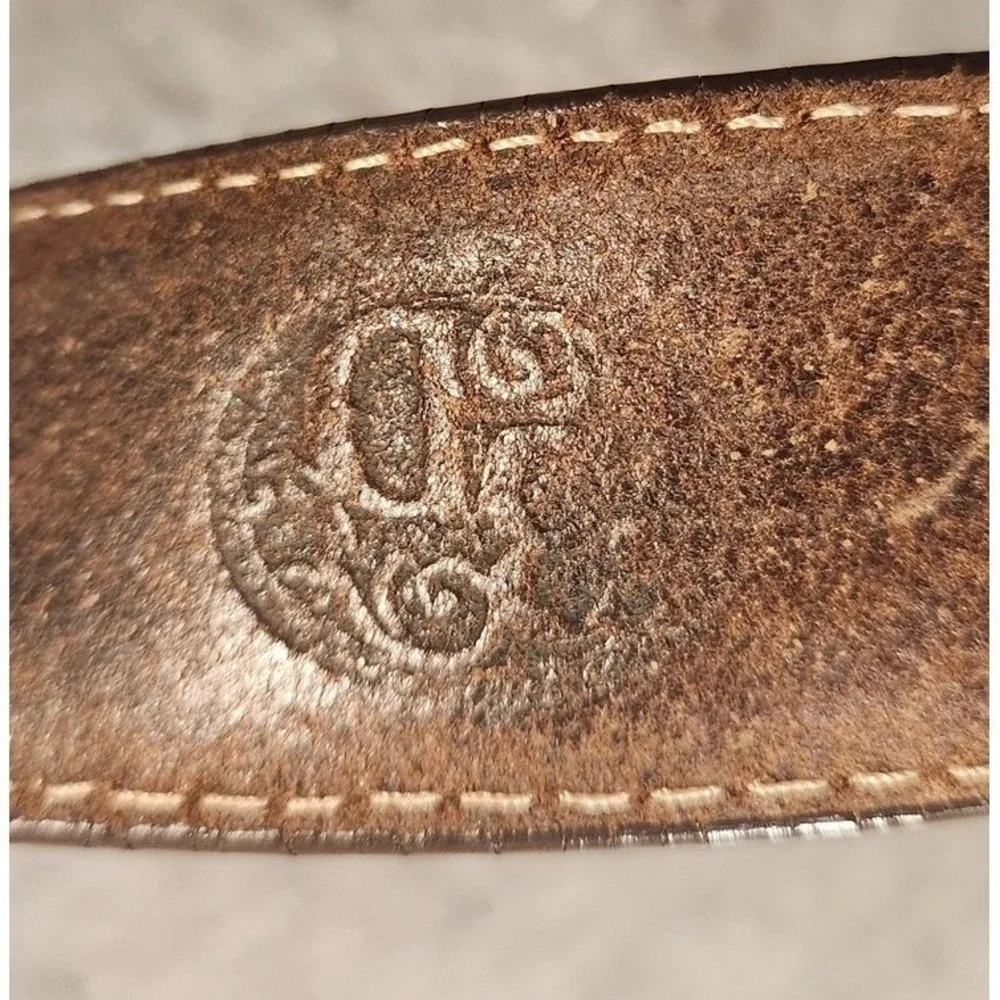 Ariat Leather Belt Mens Size 36 Brown Western Logo Buckle‎ Distressed D1022